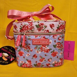 Betsey Johnson Rose Print 6 Pack Insulated Lunch Bag Train Case Cooler NEW